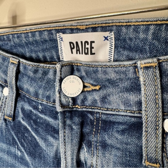 Paige Distressed Wash Straight Leg High Rise Denim Jeans Size 24 - Picture 4 of 9